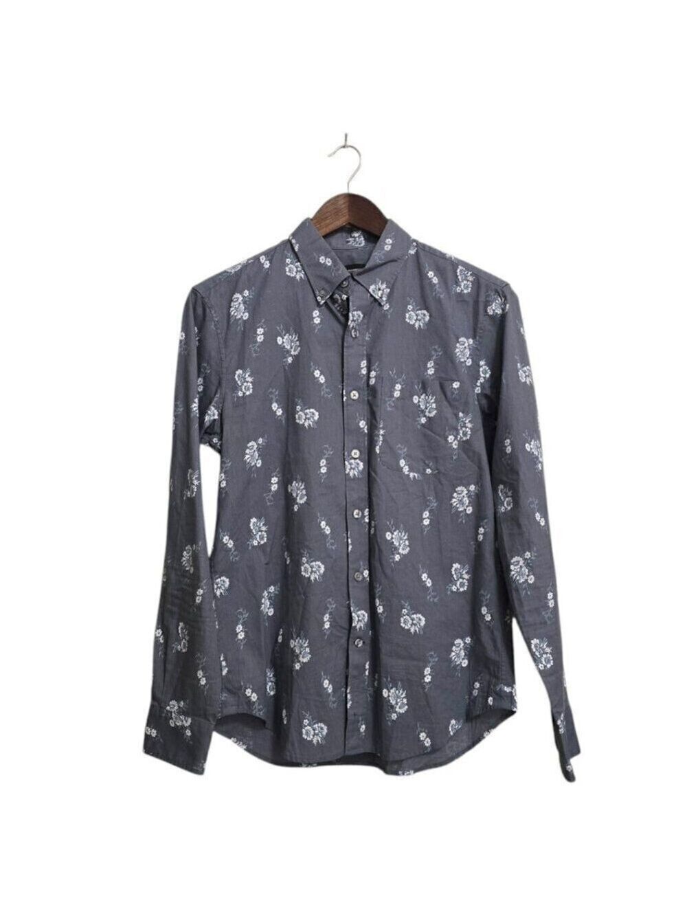 Club Monaco Blue Floral Slim Fit Long Sleeve Casual Button Sz XS